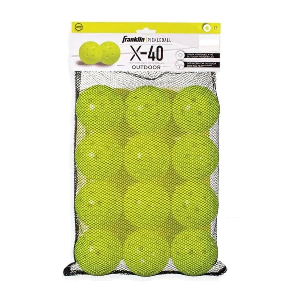 Franklin Pickleball X-40 Outdoor (Pkg of 12) Mesh Packaging - Optic Yellow - Tenniszon