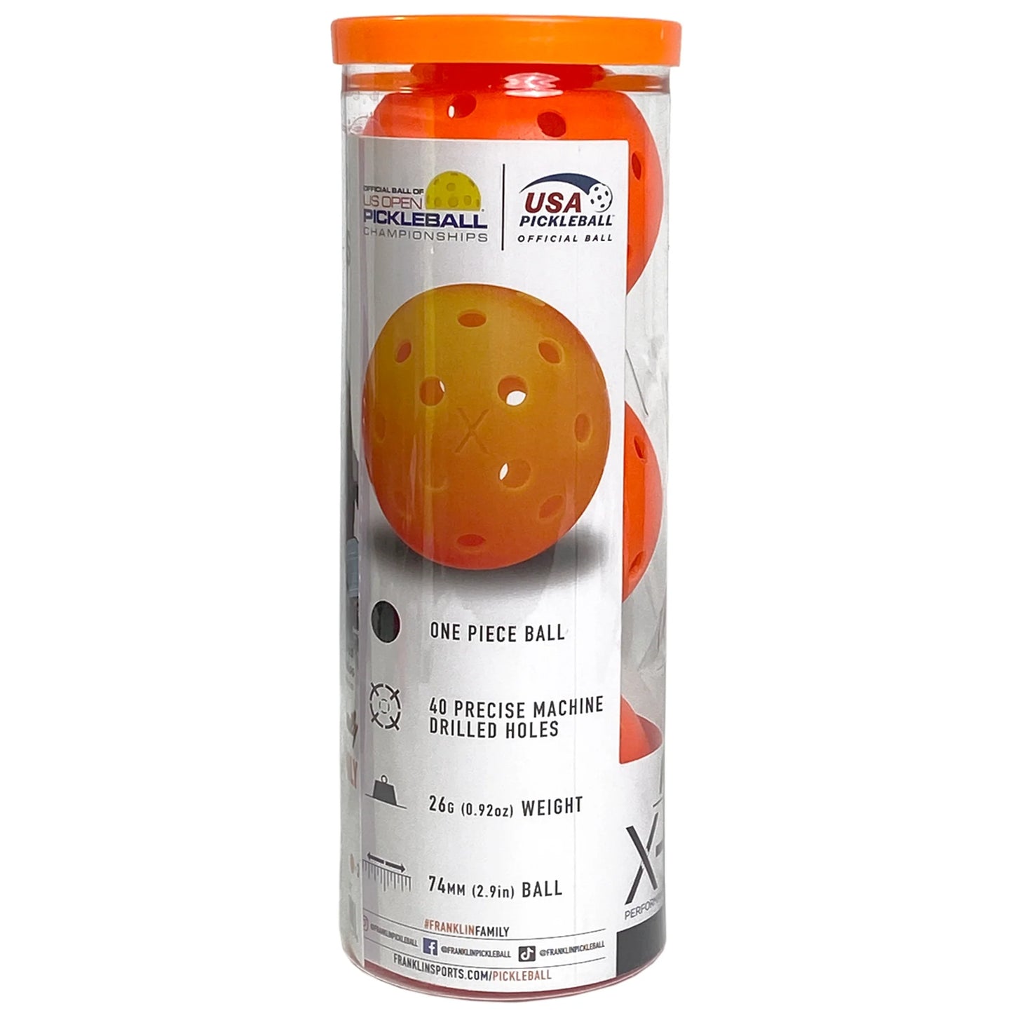 Franklin Pickleball X-40 Extérieur (Pqt de 3) - Orange