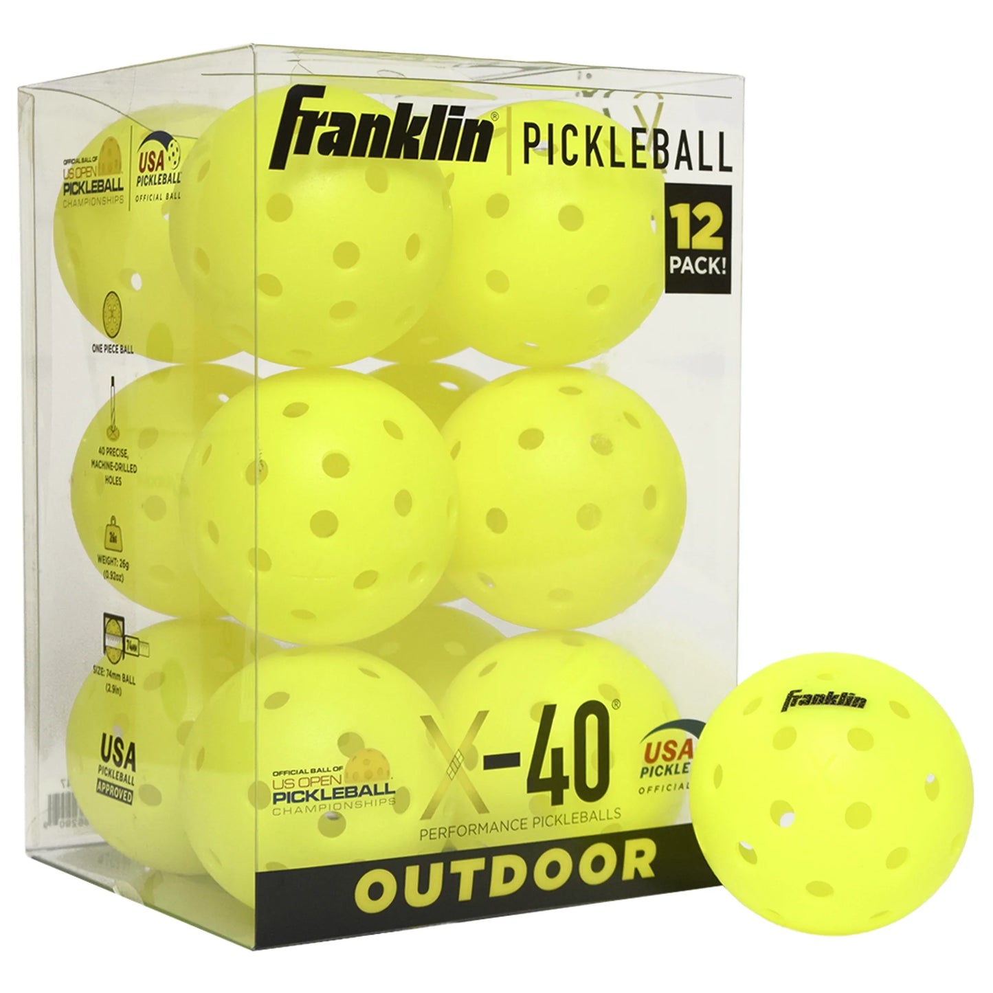 Franklin Pickleball X-40 Outdoor (12-pack) - Optic Yellow