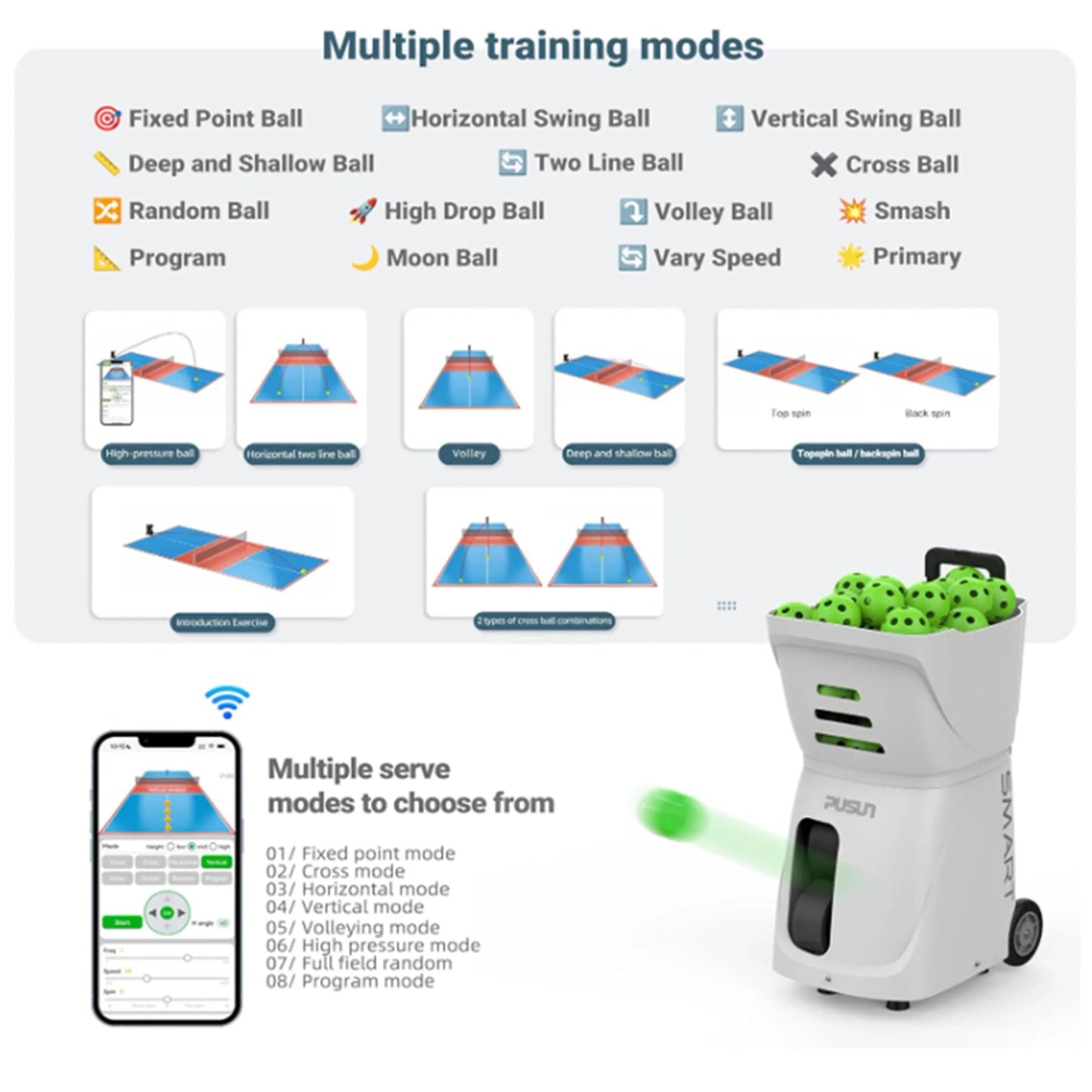 Pusun PP-SMART portable Pickleball launcher - White
